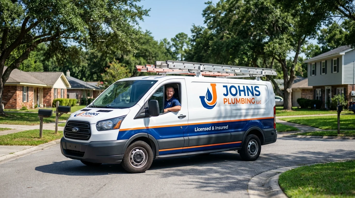 Johns Plumbing LLC service van in Waterbury, VT