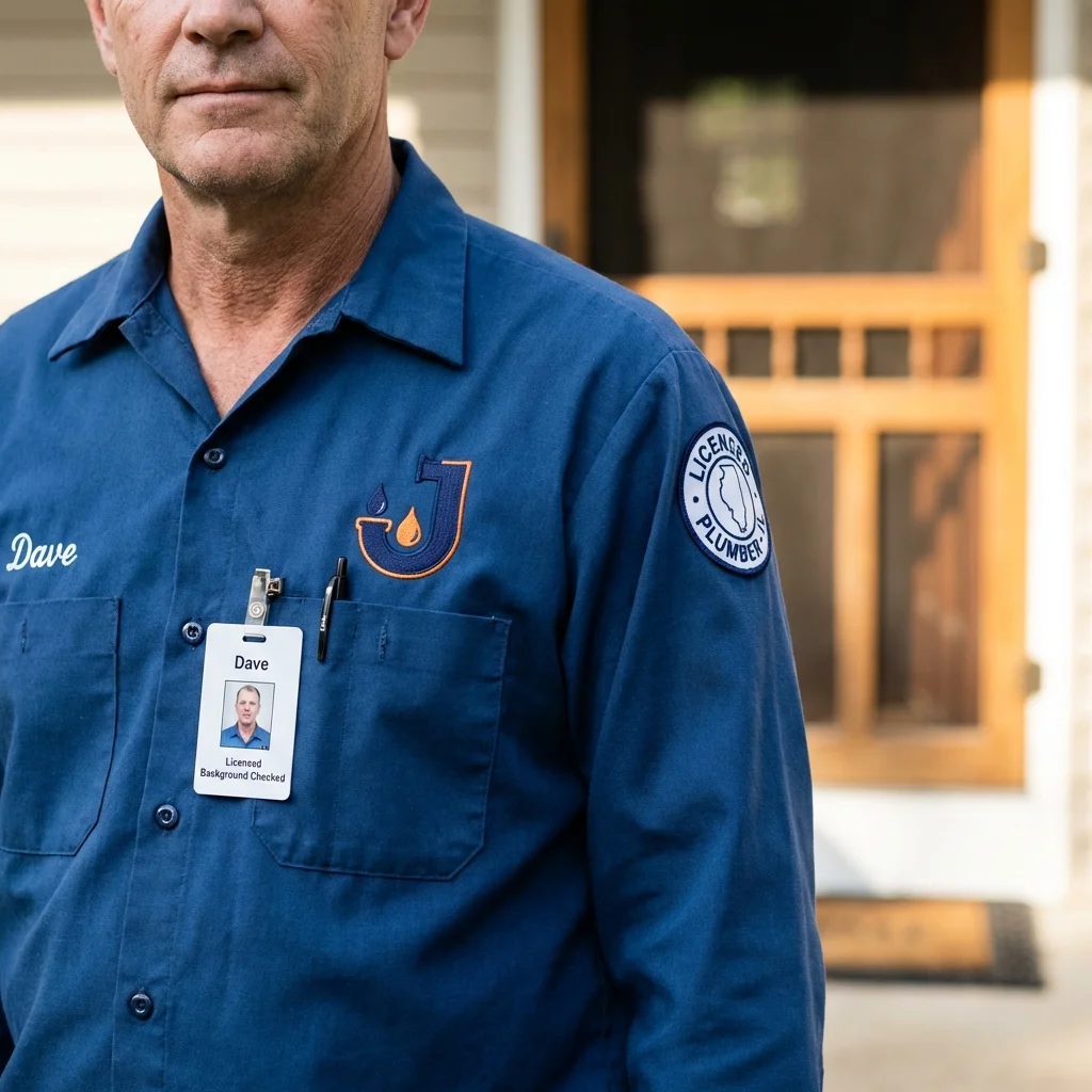 Licensed plumber showing ID badge in Waterbury, VT