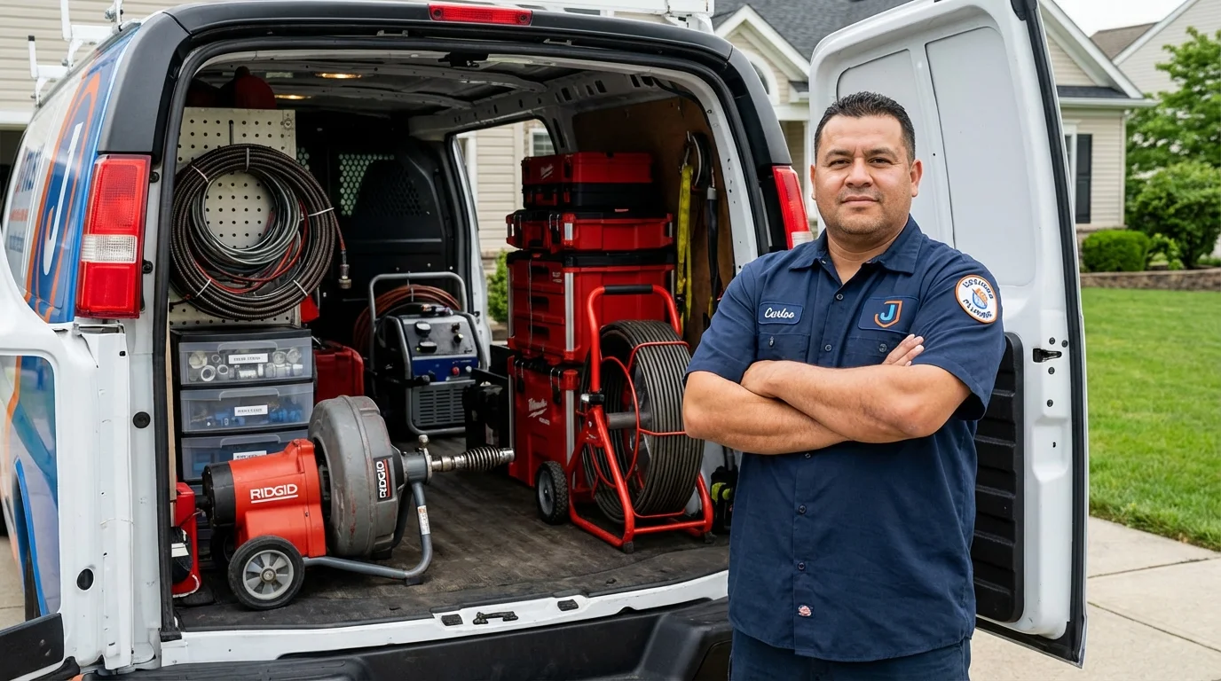 Professional drain cleaning equipment and Johns Plumbing LLC plumber in Waterbury