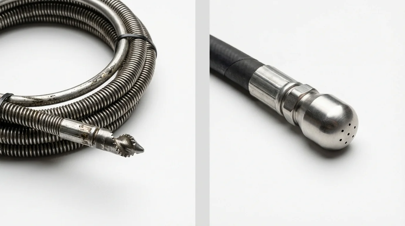 Drain snake cable and hydro jetting nozzle used for drain cleaning in Waterbury, VT