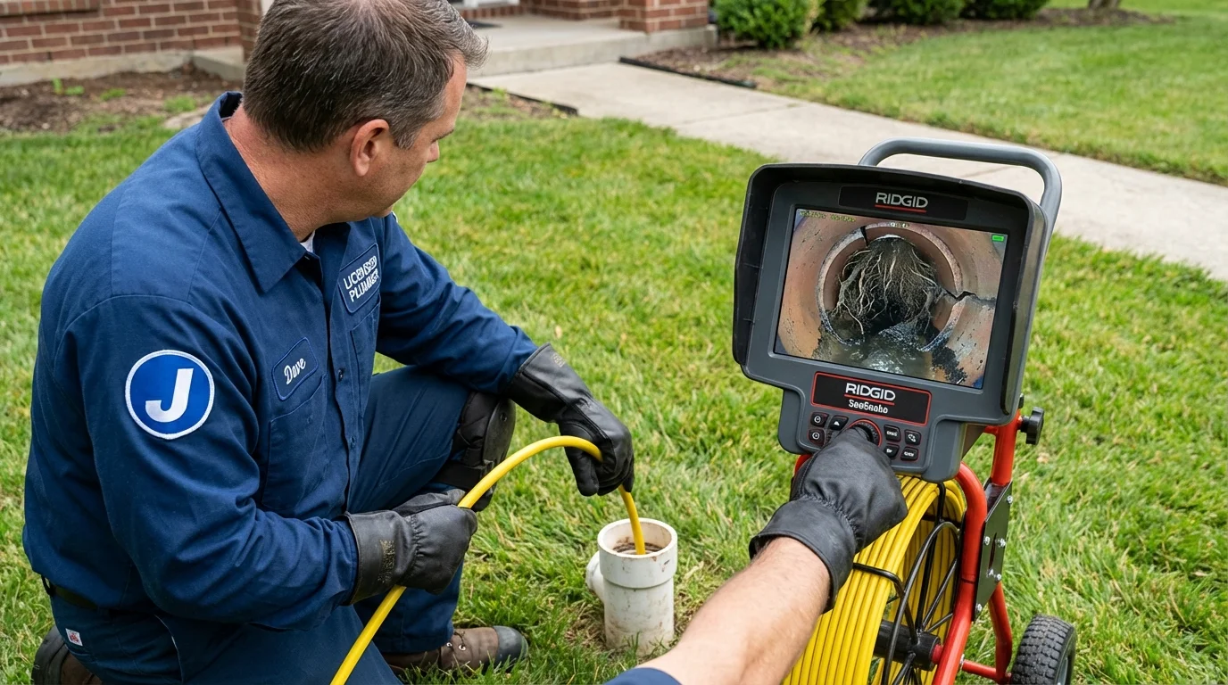 Sewer camera inspection being performed by Johns Plumbing LLC in Waterbury